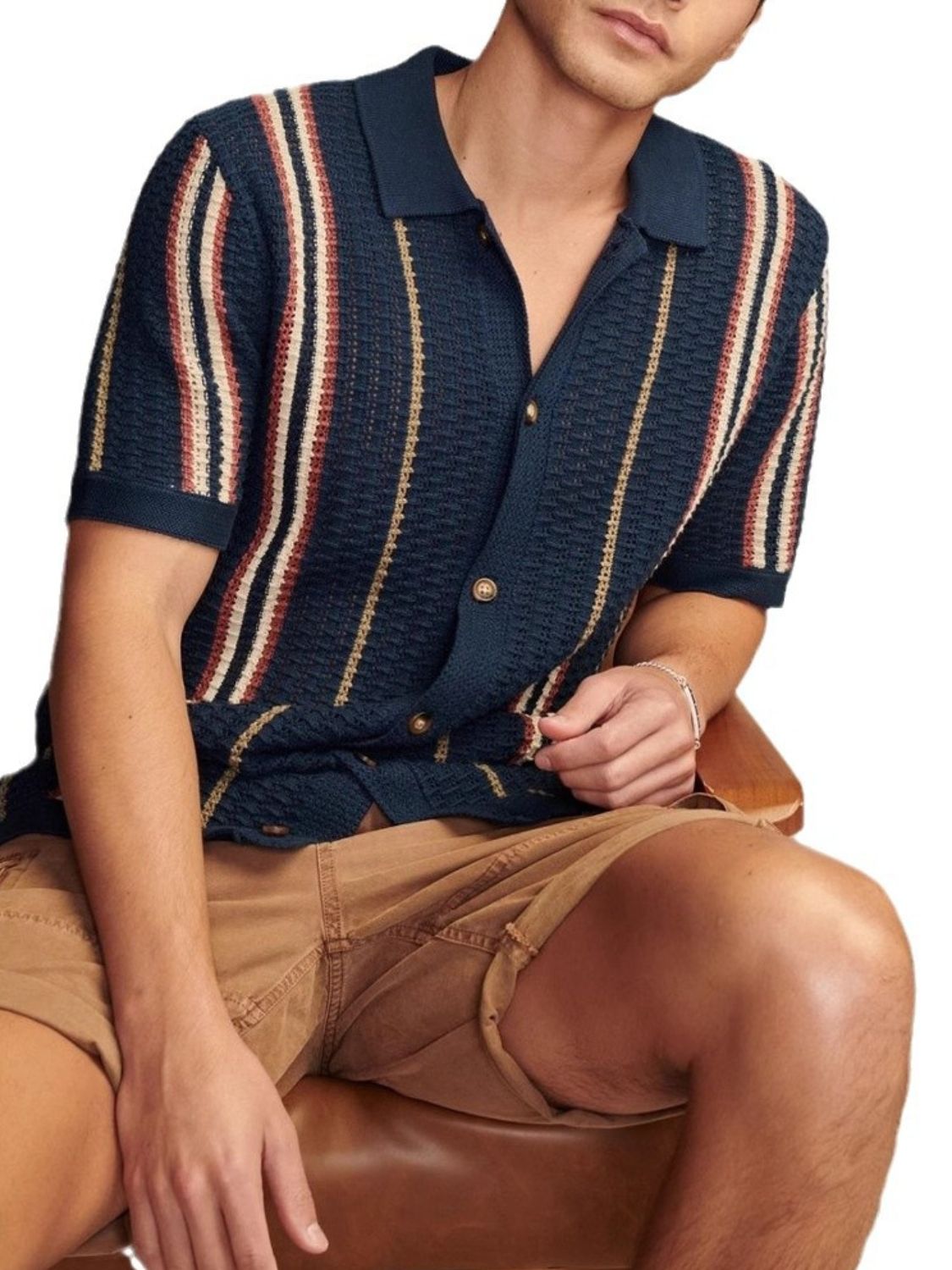 Men's Plus Size Striped Collared Neck Short Sleeve Shirt