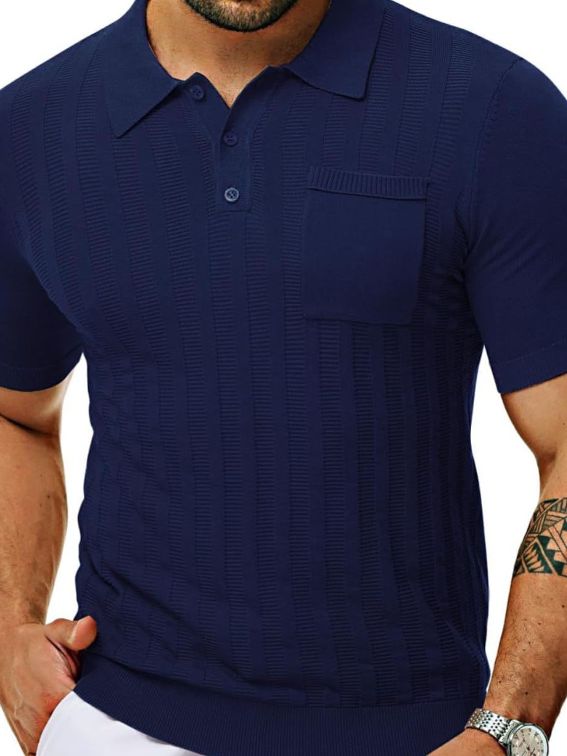 Men's Full Size Textured Short Sleeve Polo
