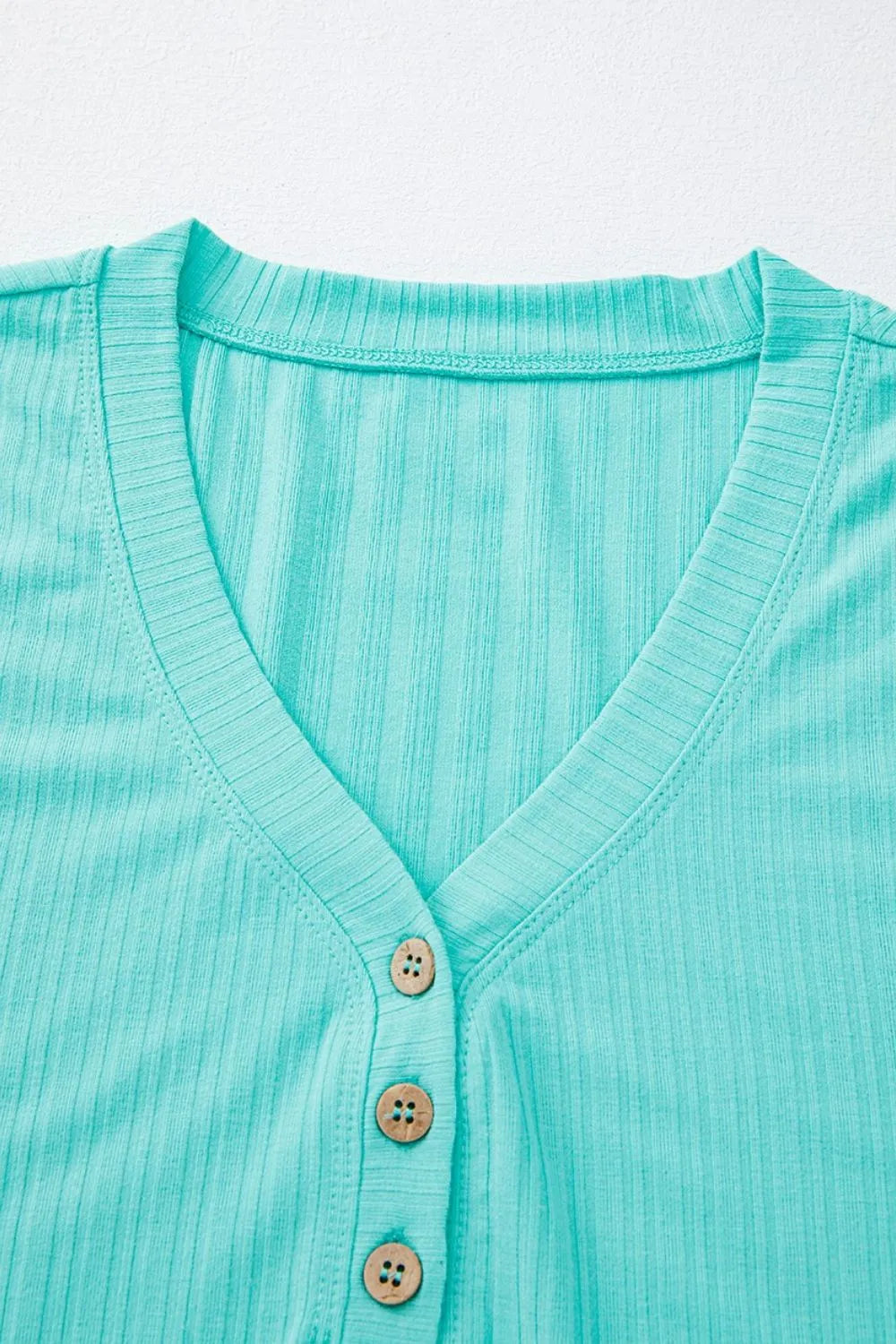 Ribbed Button V Neck Tank Top and Shorts Set