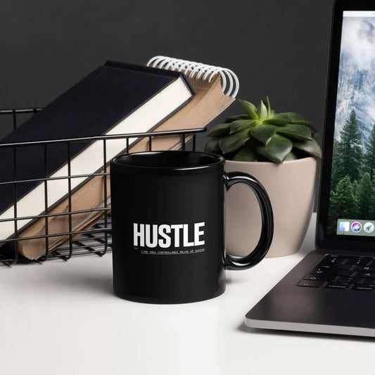 HUSTLE. Black Glossy Mug